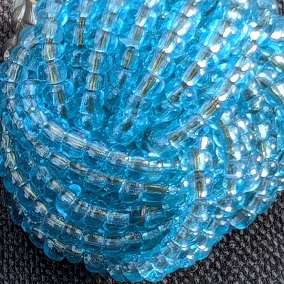 Vtg Earrings Clip On with Blue Knot Glass Beaded Strands - Picture 2 of 4